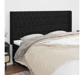 Tăblie de pat cu aripioare, negru, 183x16x118/128 cm, textil