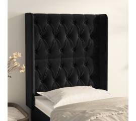 Tăblie de pat cu aripioare, negru, 83x16x118/128 cm, catifea