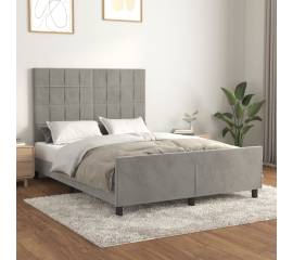 Cadru de pat cu tăblie, gri deschis, 140x190 cm, catifea