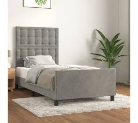 Cadru de pat cu tăblie, gri deschis, 90x190 cm, catifea