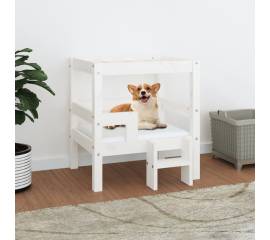 Pat pentru câini, alb, 55,5x53,5x60 cm, lemn masiv de pin