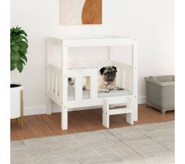 Pat pentru câini, alb, 65,5x43x70 cm, lemn masiv de pin