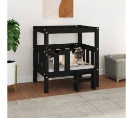 Pat pentru câini, negru, 65,5x43x70 cm, lemn masiv de pin