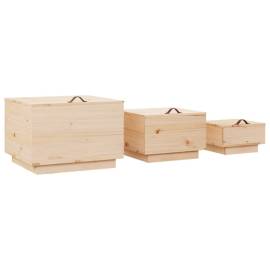 Cutii de depozitare cu capace, 3 buc., lemn masiv de pin, 5 image
