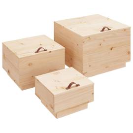 Cutii de depozitare cu capace, 3 buc., lemn masiv de pin, 2 image