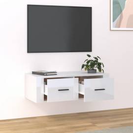 Dulap tv suspendat, alb extralucios, 80x36x25 cm, lemn compozit, 3 image