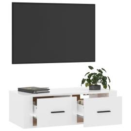 Dulap tv suspendat, alb extralucios, 80x36x25 cm, lemn compozit, 5 image