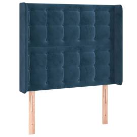 Tăblie pat cu aripioare albastru închis 93x16x118/128cm catifea, 2 image