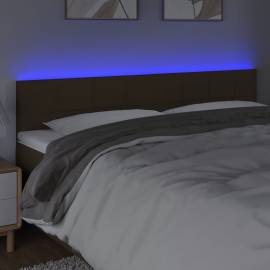 Tăblie de pat cu led, maro închis, 200x5x78/88 cm, textil, 3 image