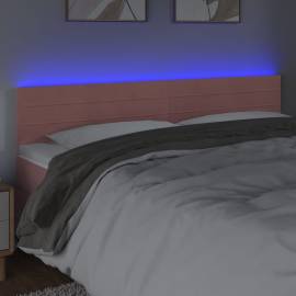 Tăblie de pat cu led, roz, 160x5x78/88 cm, catifea, 3 image