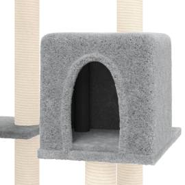 Ansamblu pisici, stâlpi din funie sisal, gri deschis, 145 cm, 6 image