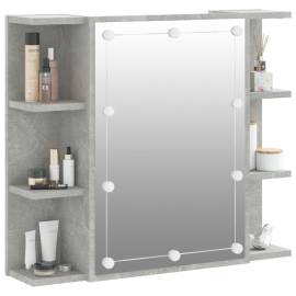 Dulap cu oglindă și led, gri beton, 70x16,5x60 cm, 6 image