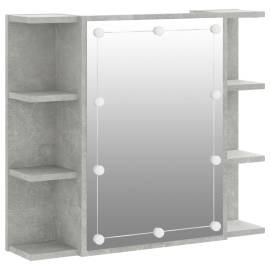 Dulap cu oglindă și led, gri beton, 70x16,5x60 cm, 2 image
