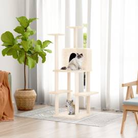 Ansamblu de pisici cu stâlpi din funie de sisal, crem, 144,5 cm