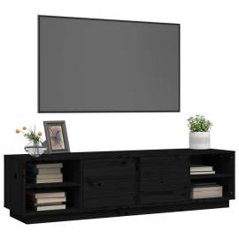 Comodă tv, negru, 156x40x40 cm, lemn masiv de pin, 4 image