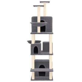 Ansamblu de pisici, stâlpi din funie sisal, gri închis, 180 cm, 3 image
