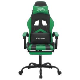 Scaun de gaming cu suport picioare negru/verde, piele ecologică, 3 image