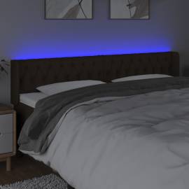 Tăblie de pat cu led, maro închis, 203x16x78/88 cm, textil, 4 image