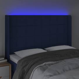 Tăblie de pat cu led, albastru, 147x16x118/128 cm, textil, 4 image