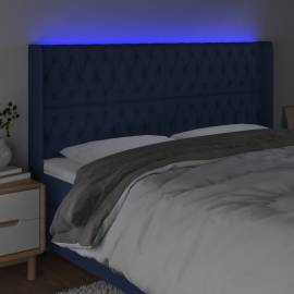 Tăblie de pat cu led, albastru, 203x16x118/128 cm, textil, 4 image