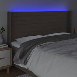 Tăblie de pat cu led, gri taupe, 163x16x118/128 cm, textil, 4 image