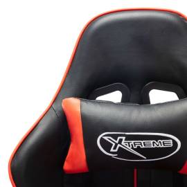 Scaun jocuri cu suport picioare, negru/roșu, piele artificială, 8 image