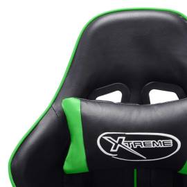 Scaun jocuri cu suport picioare, negru/verde, piele artificială, 9 image