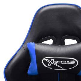 Scaun jocuri suport picioare, negru/albastru, piele artificială, 9 image