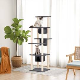 Ansamblu de pisici, stâlpi din funie sisal, gri închis, 169 cm