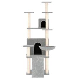 Ansamblu de pisici, stâlpi din funie sisal, gri deschis, 154 cm, 3 image