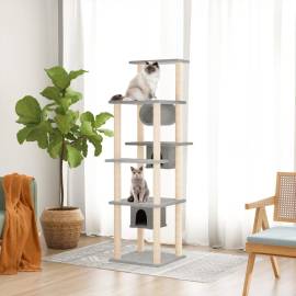Ansamblu de pisici, stâlpi din funie sisal, gri deschis, 169 cm