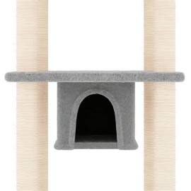 Ansamblu de pisici, stâlpi din funie sisal, gri deschis, 169 cm, 6 image