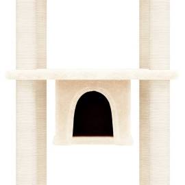 Ansamblu de pisici cu stâlpi din funie de sisal, crem, 169 cm, 6 image