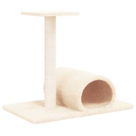Stâlp de zgâriere pentru pisici cu tunel, crem, 60x34,5x50 cm, 2 image