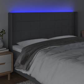 Tăblie de pat cu led, gri închis, 203x16x118/128 cm, textil, 4 image