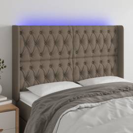 Tăblie de pat cu led, gri taupe, 147x16x118/128 cm, textil