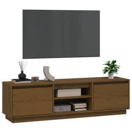 Comodă tv, maro miere, 140x35x40 cm, lemn masiv de pin, 4 image