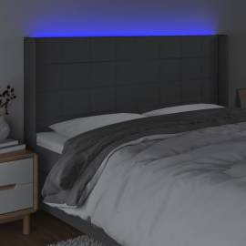 Tăblie de pat cu led, gri închis, 183x16x118/128 cm, textil, 4 image