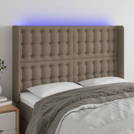 Tăblie de pat cu led, gri taupe, 147x16x118/128 cm, textil