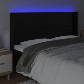 Tăblie de pat cu led, negru, 203x16x118/128 cm, piele ecologică, 4 image