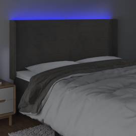 Tăblie de pat cu led, gri închis, 163x16x118/128 cm, catifea, 4 image