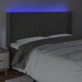 Tăblie de pat cu led, gri închis, 183x16x118/128 cm, catifea, 4 image