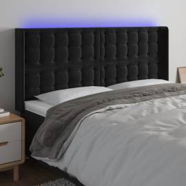 Tăblie de pat cu led, negru, 203x16x118/128 cm, catifea