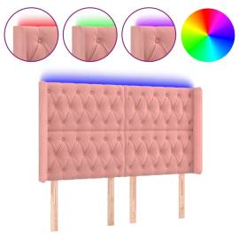 Tăblie de pat cu led, roz, 163x16x118/128 cm, catifea, 2 image