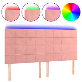Tăblie de pat cu led, roz, 160x5x118/128 cm, catifea, 2 image