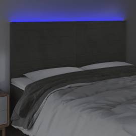 Tăblie de pat cu led, gri închis, 200x5x118/128 cm, catifea, 3 image