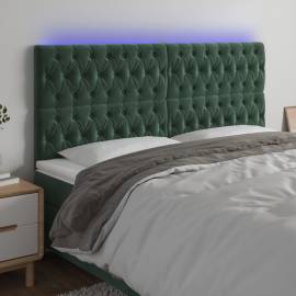 Tăblie de pat cu led, verde închis, 180x7x118/128 cm, catifea
