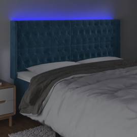 Tăblie de pat cu led, albastru închis, 203x16x118/128cm catifea, 4 image