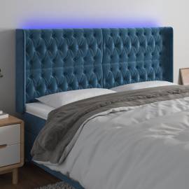 Tăblie de pat cu led, albastru închis, 203x16x118/128cm catifea