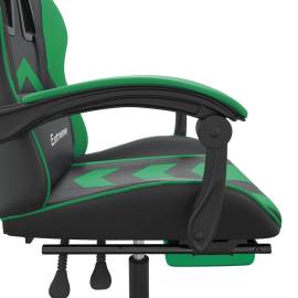 Scaun de gaming pivotant/suport picioare negru/verde piele eco, 8 image